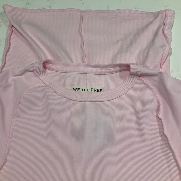 We The Free Ribbed Baby Tee Pink | Exposed Seams | Medium | NWT - Picture 4 of 4